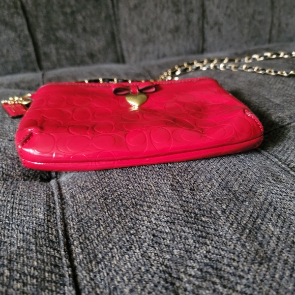 Coach Red Patent Leather Heart Charm Wristlet - Picture 6 of 14